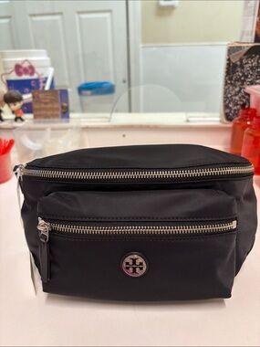 Tory Burch Black Nylon Belt Bag with Silver Hardware*